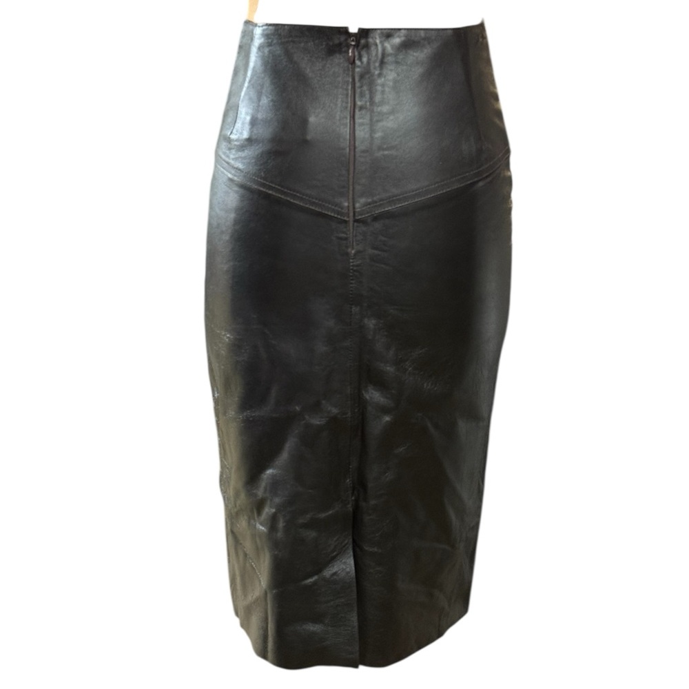 Glen Arthur By Chester, Chocolate Brown Leather Pencil Skirt View 3